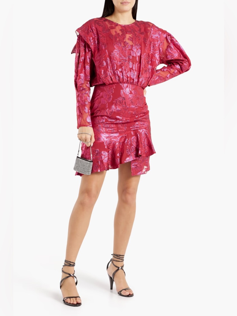 IRO Murai Metallic Fil coupé silk-blend Georgette Dress Fuchsia FR 34 MSRP $770 - Picture 2 of 7